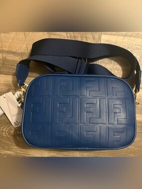 NWT! FENDI-LOOK-A-LIKE Century Zucca FF Camera Crossbody Bag, NAVY